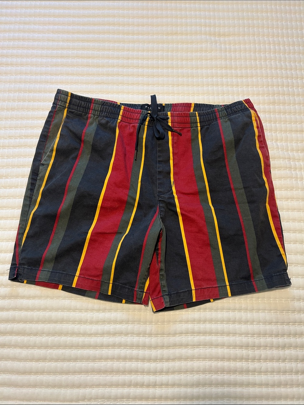 PacSun Men's Vertical Stripe Shorts in Black, Red & Yellow